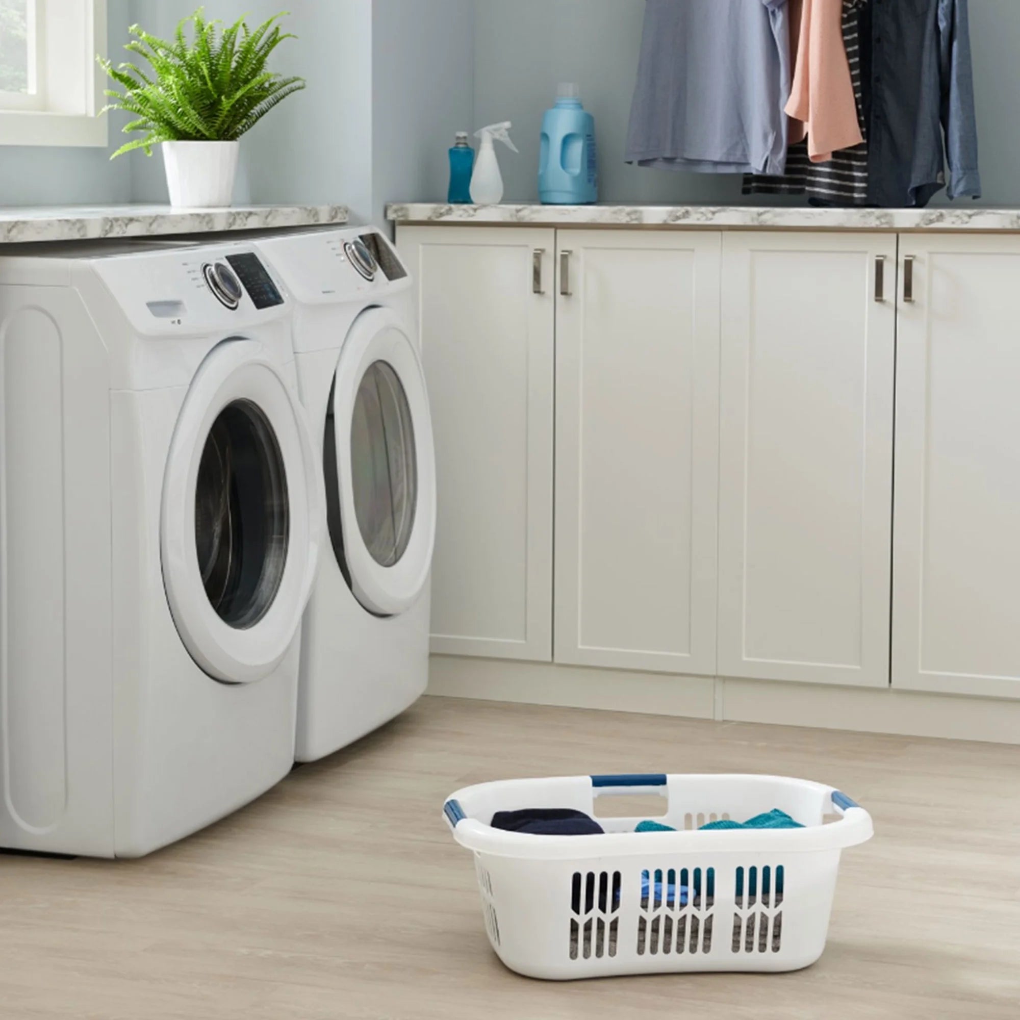Large Portable Plastic Laundry Basket, White H29093