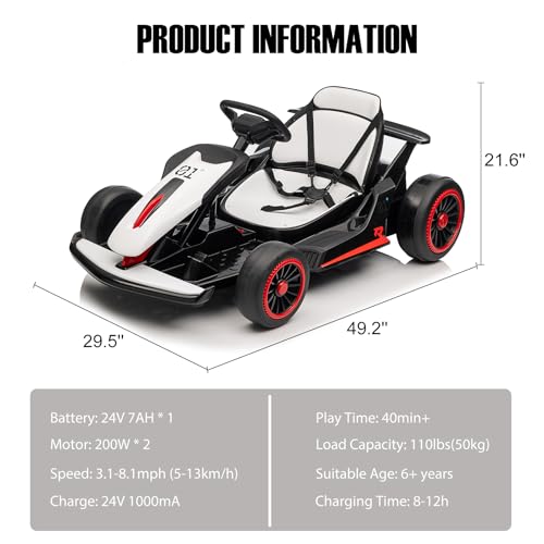 Electric Drift Kart for Kids, 24V, 2x200W Motor, Ages 6+ C51228
