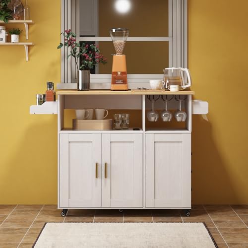 Rolling Kitchen Island Cart with Drop Leaf Countertop and Storage D32375