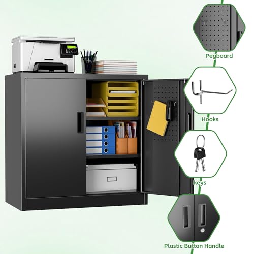 Garage Storage Cabinet with Wheels, 72" H, 2 Doors, 4 Adjustable Shelves, Black Q104