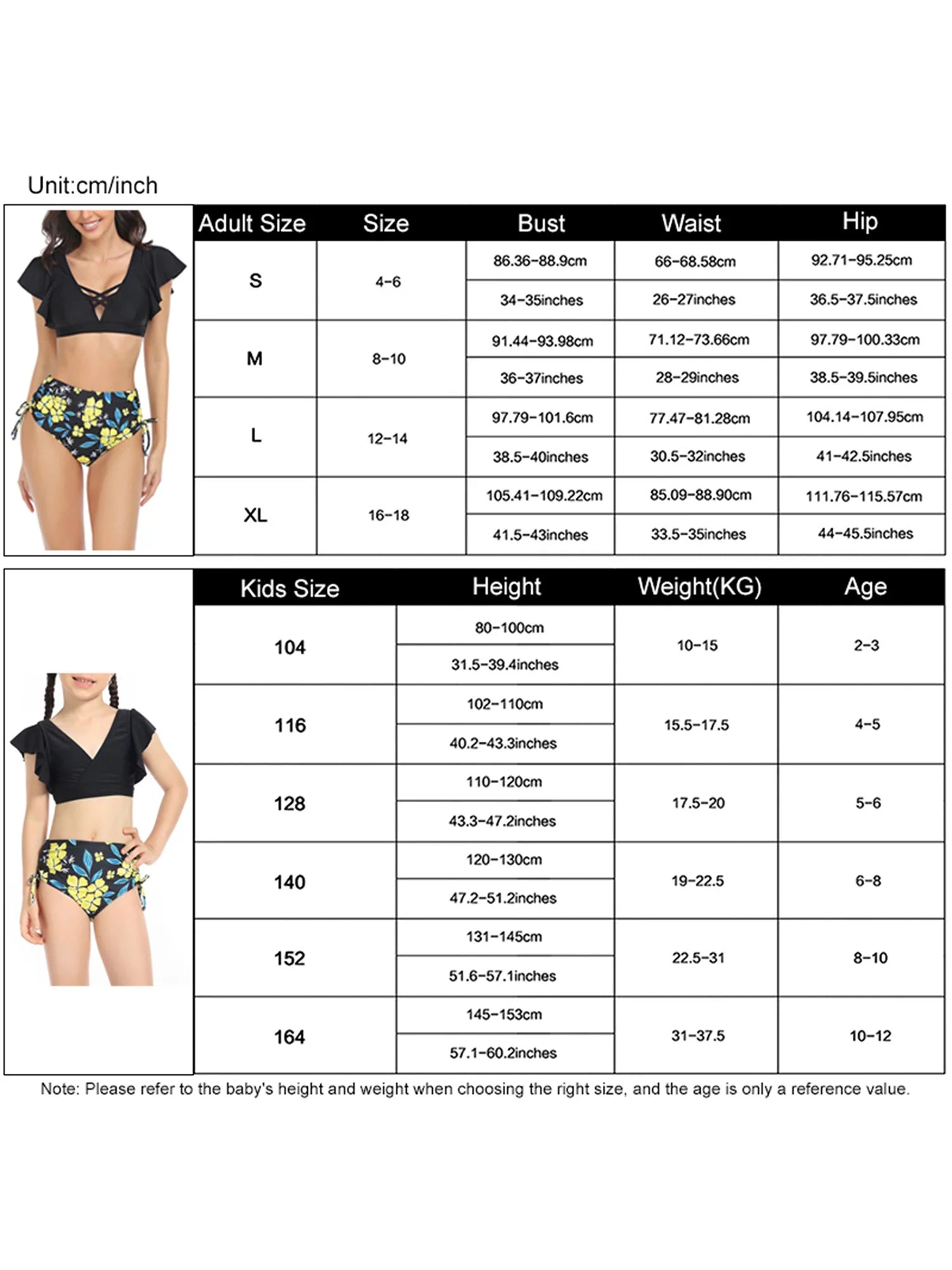 Mommy and Me Swimsuits 2 Piece Bikini Set Print Sleeve Tops and Briefs F443
