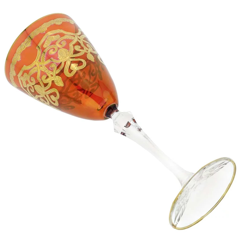 Set of Two Murano Glass Wine Glasses with 24K Gold Leaf W599