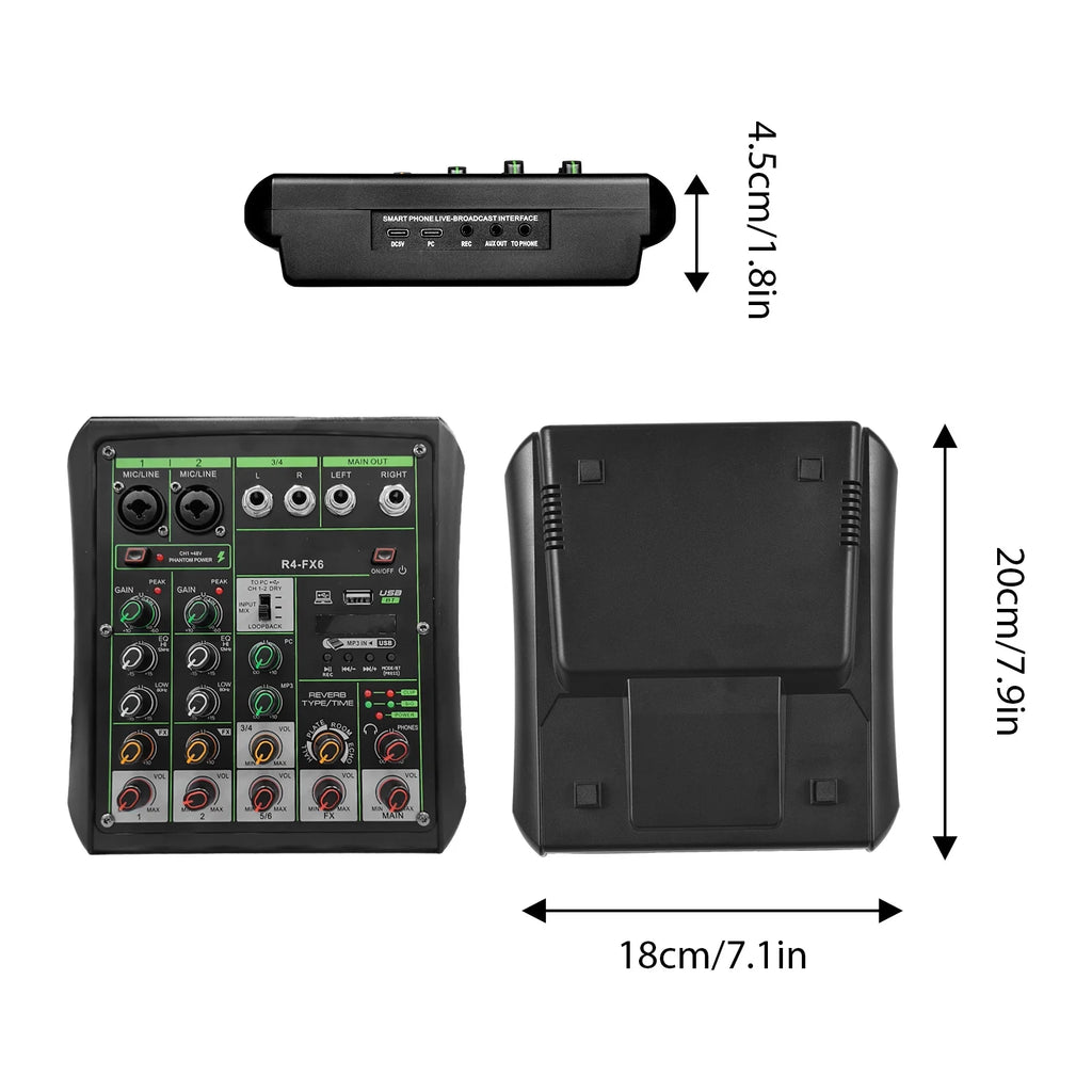 Audio Mixer with USB MP3 Player, 6 Channel Sound Console N600