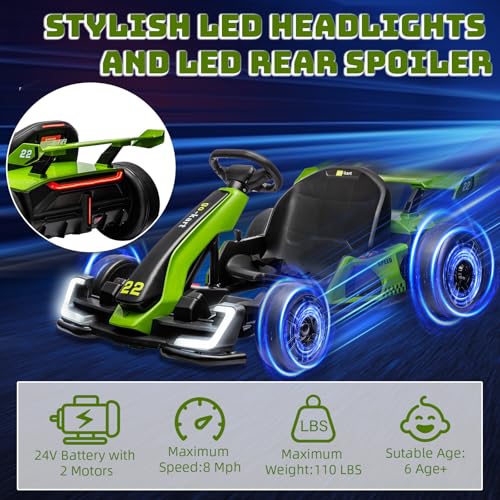 24V Electric Drift Go Kart for Kids, Adjustable Seat, 8mph C10094