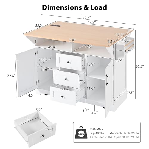 Foldable Kitchen Storage Island Cart with Drop Leaf Extensions and Wheels M744