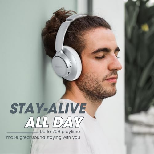 Hybrid Active Noise Cancelling Headphones with Transparent Mode, 70H Playtime, Wireless Bluetooth with Mic, Deep Bass, 3.5mm Cable, Soft Earpads, Fast Charging - Black M65774