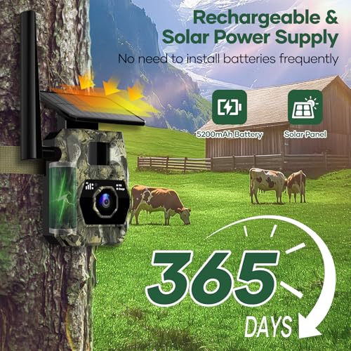 Solar Trail Camera 48MP 30FPS, WiFi Bluetooth Game Camera with Night Vision, IP66 Waterproof B4379