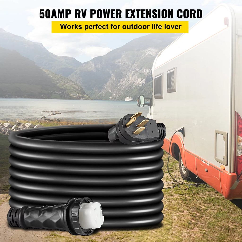 50 ft 50 Amp RV Shore Power Extension Cord, Weatherproof Heavy Duty Twist Lock Y966