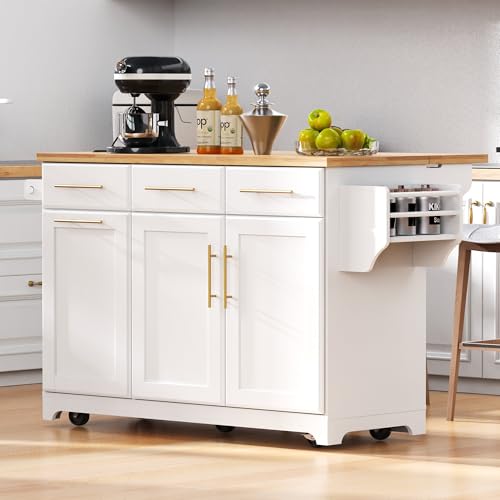 Farmhouse Kitchen Island with Drop Leaf, Barn Door and Wheels O34026
